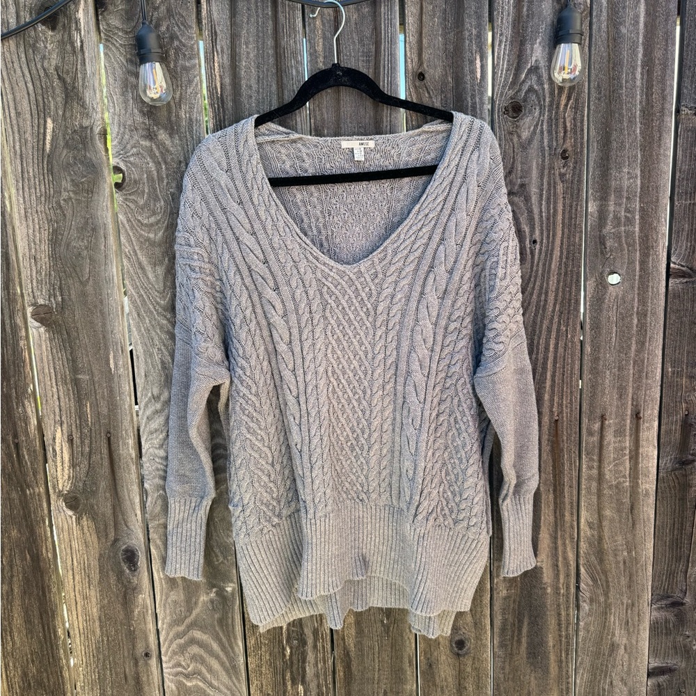 Amuse Society Oversize Grey Cotton Oversized Knit Long Sleeve Lauren Sweater Med
